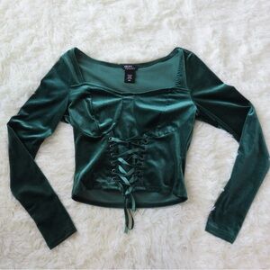 Green Velvet Corset Top - Long Sleeve